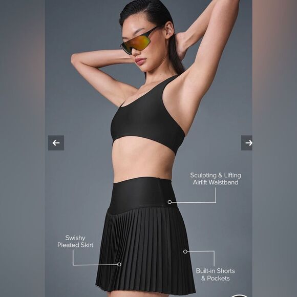 alo yoga XXS Black Pleated Grand Slam Tennis Skirt Built in Skort - Picture 4 of 13